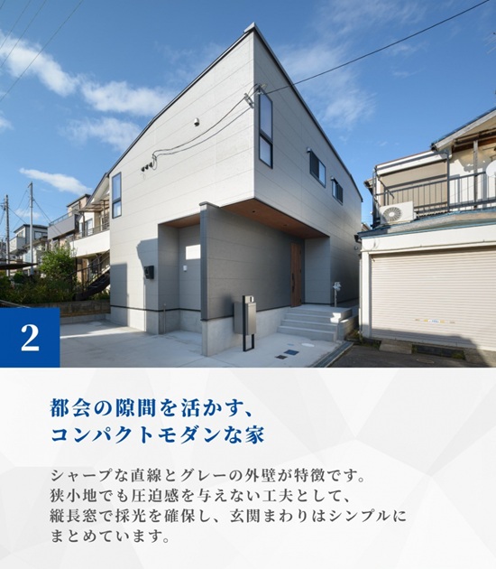 都会の隙間を活かす、コンパクトモダンな家
